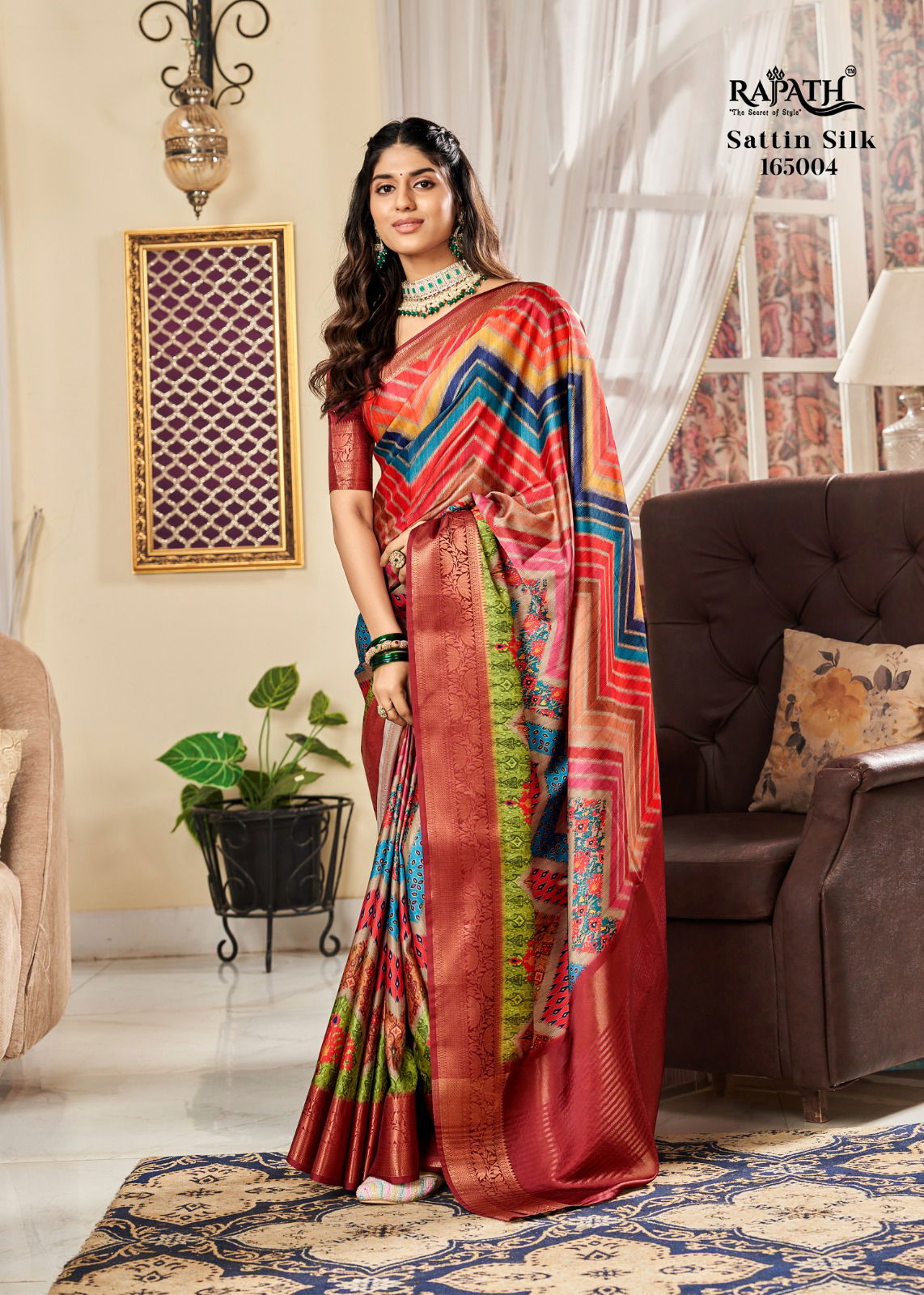 Sunheri Rajpath Designer Satin Printed Sarees Catalog